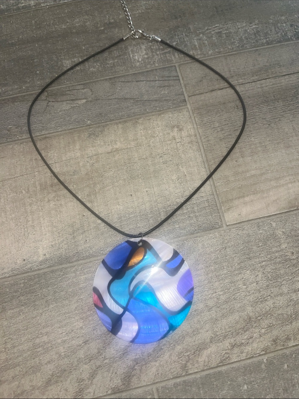 Round Multicolor Abstract Glass Pendant Necklace - Women Jewelry